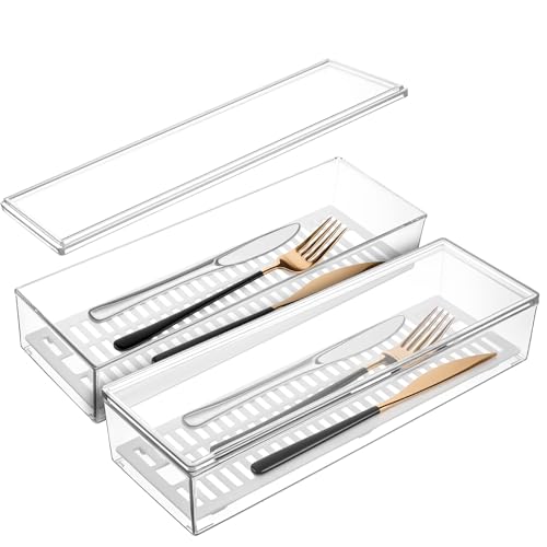 AojSup 2 transparente Besteck-Organizer mit Deckel, Kunststoff-Aufbewahrungsbox für Besteck, Küchenschublade, Besteckhalter für Besteck und Besteck von AojSup