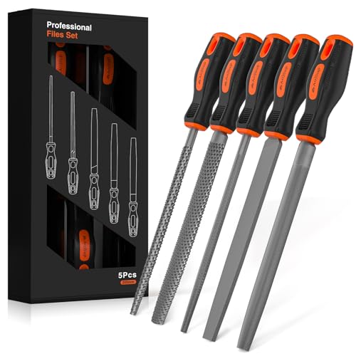 AojSup Werkstattfeilen Set 5tlg. - Hochwertiges Feilen Set, Profi Feilenset Metall und Holz, Feilensatz Metall inkl. Flachstumpfeile, Halbrundfeile, Rundfeile, Dreikantfeile von AojSup