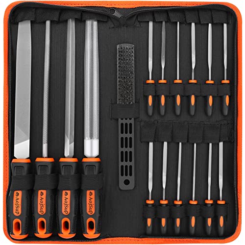 Feilen Set, AojSup 18 tlg. Feilenset Metall und Holz mit Aufbewahrungstasche, Hochwertiges Profi Feilensatz Metall inkl Flachstumpfeile, Halbrundfeile, Rundfeile, Dreikantfeile von AojSup