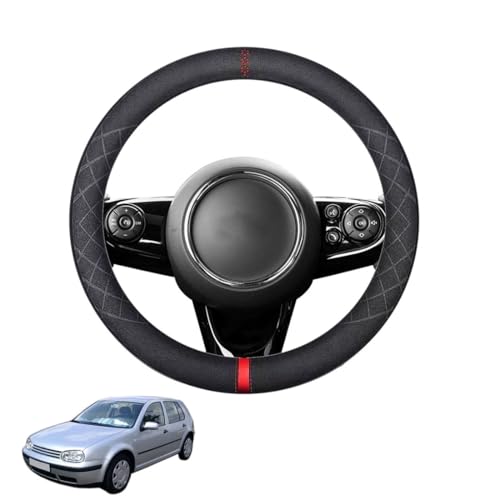 Aojiek Lenkradbezug Wildleder Auto für Golf MK4 1999-2003 Runde Form LenkradhüLle Anti-Rutsch Leder mit Silikon-Innenring, Atmungsaktiv Schwarz,D-Red von Aojiek