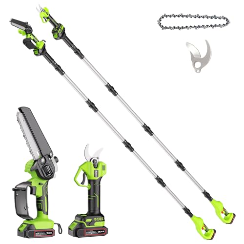 AOKIA 6 Zoll Mini Kettensäge mit Teleskopstange & 33 mm Elektro Gartenschere, 4-in-1 Gartenwerkzeug Set mit 2 x 2000mAh Batterien, Maximale Reichweite bis 4,5 m, 30 ml Öltank AOKIA 6 Zoll Mini Kettensäge mit Teleskopstange & 33 mm Elektro Gartenschere, 4-in-1 Gartenwerkzeug Set mit 2 x 2000mAh Batterien, Maximale Reichweite bis 4,5 m, 30 ml Öltank von Aokia