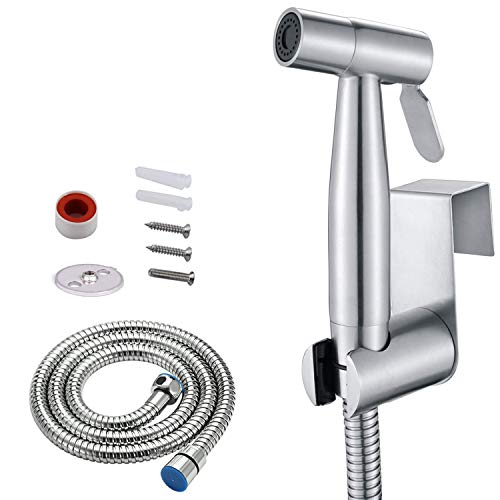 Bidet Handbrause Sprayer,Aokilom Edelstahl WC Shattaf Douche Tuch Windel Duschsprühkopf mit 1.2 m Schlauch und Halterung Halter für die persönliche Hygiene,Haustier Bad,Auto waschen,Wasser Blume,WC von Aokilom