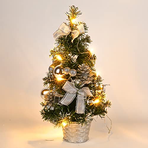 Weihnachtsbaum Klein Tannenbaum Künstlich 40 cm Tisch-Weihnachtsbaum Mini Künstlicher Weihnachtsbaum für Tisch-Deko-Party-Dekoration Weihnachtsbaum Weiß Weihnachtsbaum Holz Mini (Silver, One Size) von Aoklidil