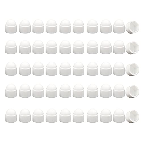 50 Stück Sechskantmutter-Abdeckung, M5 x 8 x 9,5 weiße Bolzenkuppelkappen, 8 mm Kunststoff-Kuppelbolzenmutter-Schutzkappen für Schrauben, Sechskant-Schrauben von Aoktorkit
