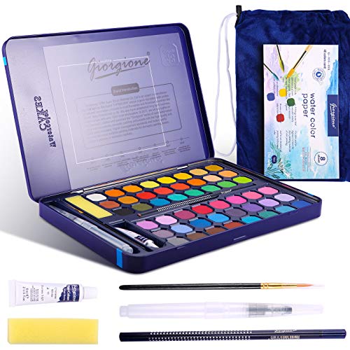 Aokyom Aquarellfarben Set,48 Farben Festes Pigment,Aquarellfarben Wasserfarben Set,Inklusive 8 Aquarellpapiere,Aquarellpinsel Wassertankpinsel Bleistift,Anderes Zubehör,Geeignet für Anfänger und Profi von Aokyom