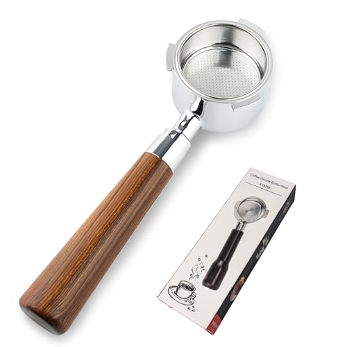 AolKee Siebträger ohne Boden, 51 mm, wiederverwendbarer Kaffee-Siebträger, 51 mm Drei-Ohren-Griff mit Edelstahl-Espresso-Filterkorb, Massivholzgriff, kompatibel mit Delonghi EC680 EC685 von AolKee