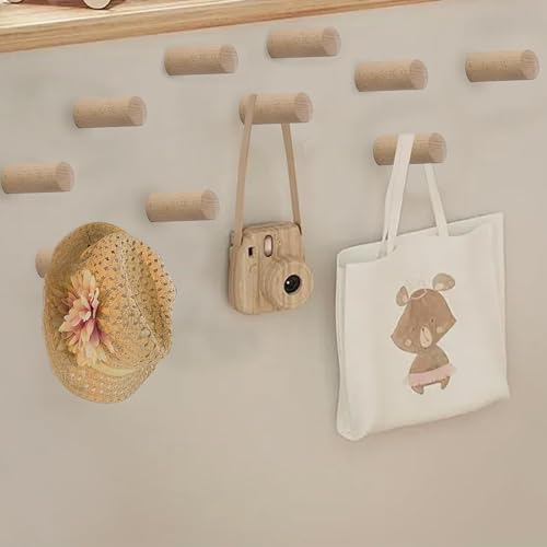 AolKee 10 Stück Wandhaken holz garderobenhaken kleiderhaken wand, handtuchhalter holz für Wand Wandaufhänger Dekohaken Tragkraft 15kg von AolKee