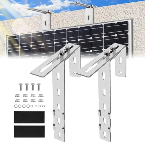 Aolawco 2 Stück Solar Balkonkraftwerk Halterung Balkon Haken Set, Verstellbare Balkonhalterung für Solarmodule, Solarpanel Halterung kein Bohren Erforderlich für Solarmodul Runde Eckig Balkongelände von Aolawco