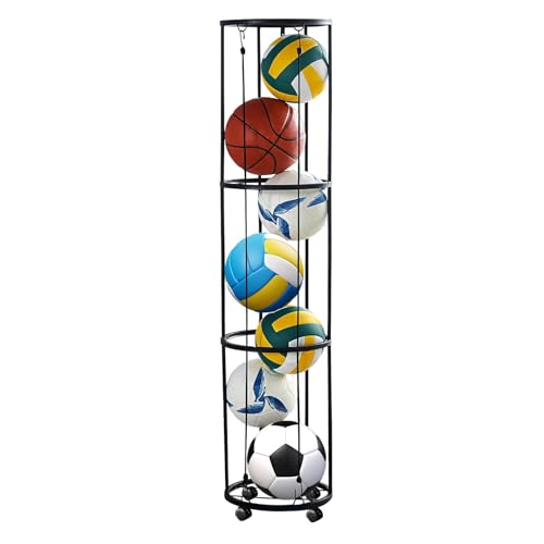 Aolawco 3 Tier Ballständer mit Rollen Sparende Abnehmbare Stehend Ballhalter, Garage Ball Aufbewahrung Sports Storage für Volleyball Fußball Basketball Ballhalterung Wand Storage (Schwarz) von Aolawco