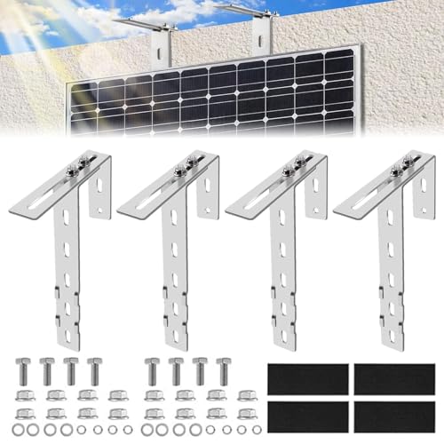 Aolawco 4 Stück Solar Balkonkraftwerk Halterung Balkon Haken Set, Verstellbare Balkonhalterung für Solarmodule, Solarpanel Halterung Kein Bohren Erforderlich für Solarmodul Runde Eckig Balkongelände von Aolawco