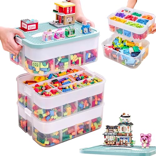 Aolawco Aufbewahrungsboxen für Lego Duplo Bausteine, 3 Etagen Transparente Spielzeugkiste Aufbewahrung mit Bauplatte für Lego, Verstellbaren Fächer Organizer Box für Lego Sortiersystem Aolawco Aufbewahrungsboxen für Lego Duplo Bausteine, 3 Etagen Transparente Spielzeugkiste Aufbewahrung mit Bauplatte für Lego, Verstellbaren Fächer Organizer Box für Lego Sortiersystem von Aolawco