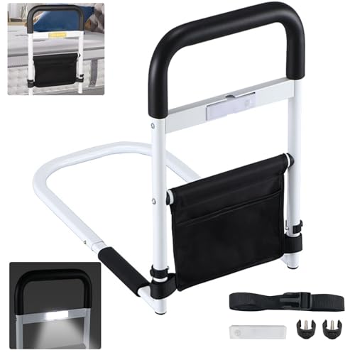 Aolawco Aufstehhilfe Bett verstellbar mit LED-Sensorlicht, Bett Einstiegshilfe mit Tasche, Höhenverstellbarer Haltegriff Haltegriffe für Senioren, für ältere Menschen, Erwachsene von Aolawco