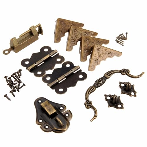 9 Teile/Satz Möbelbeschläge Messing Hardware Antike Holzkiste Riegel Haspe + Ziehgriff + Scharniere + Eckenschutz + Altes Schloss 9 Teile/Satz Möbelbeschläge Messing Hardware Antike Holzkiste Riegel Haspe + Ziehgriff + Scharniere + Eckenschutz + Altes Schloss von Aoleegatt
