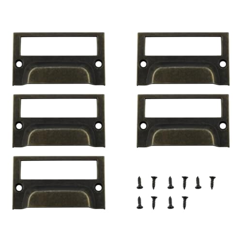 Aoleegatt 1/5 Stück Antik-Bronze Metall Etikettenrahmen Namenskartenhalter Zuggriff für Geschenke Schubladenbox Aktenkoffer Schrank 60 * 36 mm (5 Stück) von Aoleegatt