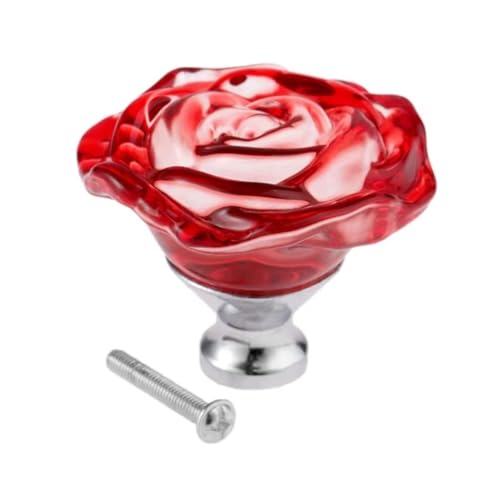 Aoleegatt 1 Stück rote Glas-Kommodenknöpfe,Rosenkristall-Schubladengriffe,Diamant-Möbelgriffe Schrank,Küchendekoration mit Schraube von Aoleegatt