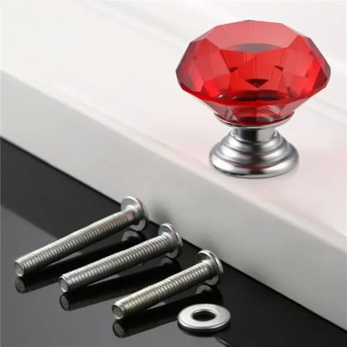 Aoleegatt 1 Stück roter Diamant-Kristallglasknopf, Zuggriff, Schranktürgriff, Küchengriffe, Möbelbeschläge und 3 Stück Schrauben 22/25/30 mm (rote Farbe) von Aoleegatt