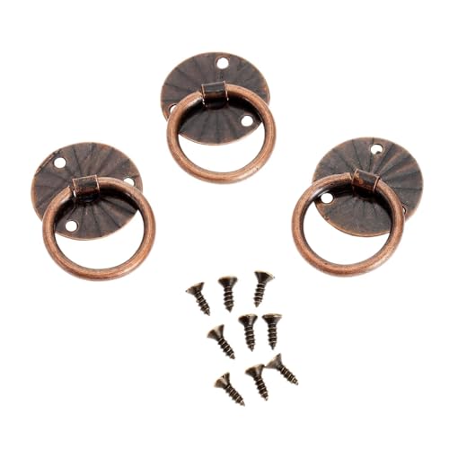 Aoleegatt 12 Stück Antik-Messing Dekorative Mini-Schmucktruhe Möbeltürgriff Schrank Kommode Schublade Ring Zugknöpfe mit Schrauben (Rotbronze rund) von Aoleegatt