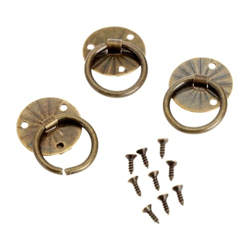 Aoleegatt 12 Stück Antik-Messing Dekorative Mini-Schmucktruhe Möbeltürgriffe für Schränke, Kommoden, Schubladen, Ring-Zugknöpfe mit Schrauben (grüne Bronze, rund) von Aoleegatt