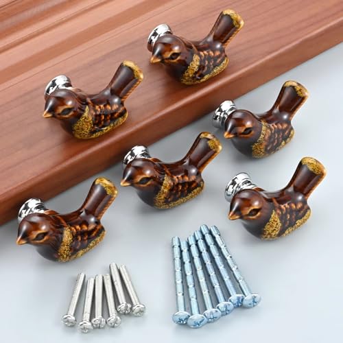 Aoleegatt 6 Stück Antiker Griff Keramik Schubladengriffe Vintage Schrankknopf Vogelform Schubladengriffe Zinklegierung Möbelbeschläge mit Schraube (gelb) von Aoleegatt
