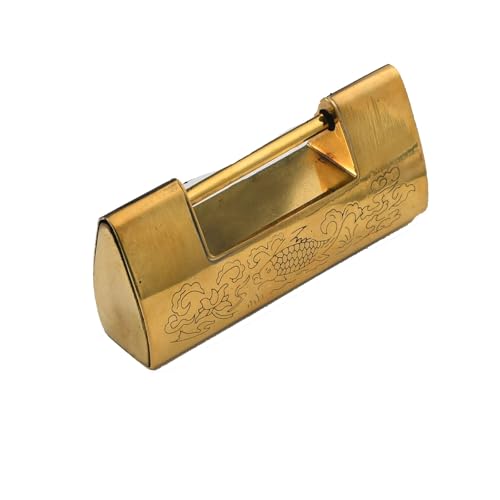 Aoleegatt Chinesisches antikes Vorhängeschloss aus Messing mit horizontaler Öffnung, altmodischer Schlosskopf mit Retro-Gravur, antikes horizontales Riegelschloss aus Kupfer (43 mm) von Aoleegatt
