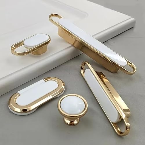 Aoleegatt Goldener Kleiderschrank-Türgriff im europäischen Stil, nordischer Schubladenschrank, moderner minimalistischer Schranktürgriff, Möbelbeschläge (weiß, 64 mm) von Aoleegatt