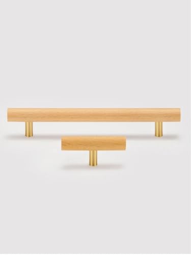 Aoleegatt Messing Natur Buche Holz Möbelgriff Nordic Fresh Style Schubladenschrank Türgriff Anpassbare Größe (CH026-160220) von Aoleegatt