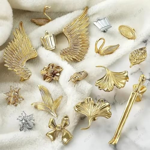 Aoleegatt Messing-Schranktür-/Schubladengriff, Tier-Schwan, kleine Biene, hell, modern, goldfarben, für Kleiderschrank, Weinschrank, nordischer massiver Griff (Blatt) von Aoleegatt
