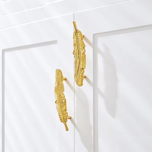 Aoleegatt Messing kreative Aussage Feder Gold Silber Kommode Griff rustikale Schrank Küche Schrank Griff Möbel Schubladenknopf (Silber) von Aoleegatt