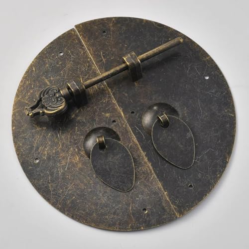 Aoleegatt Retro-Doppeltürschloss mit Nasengriff für Schranktüren, runder Eisengriff, Ming- und Qing-Möbelschlossplatte, Vorhängeschloss (Antikes Messing) von Aoleegatt