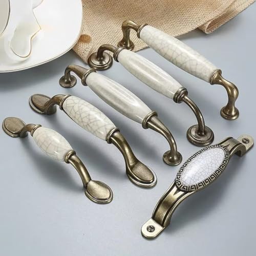 Aoleegatt Schrankgriffe aus Keramik in Antik-Bronze, weiß, Zinklegierung, Schubladenknöpfe, Kleiderschrank-Türgriff, einfache europäische Möbelbeschläge (3031–96 mm) von Aoleegatt
