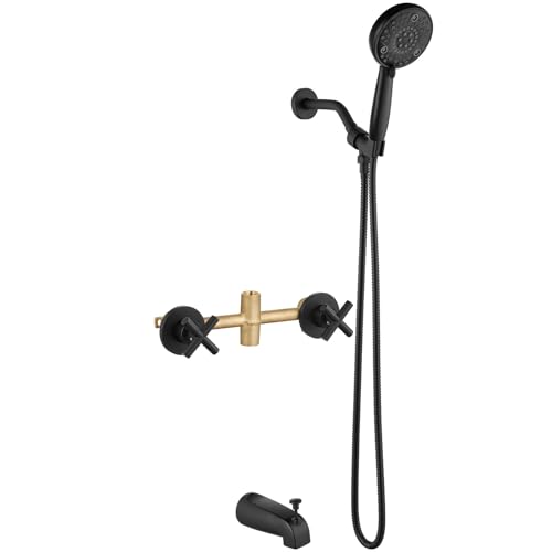 Aolemi 2 Griffe Wanne Dusche Wasserhahn Set mit Ventil Badewanne Combo Set Duschsystem Komplettes Verkleidungsset Wandmontage Mattschwarz von Aolemi
