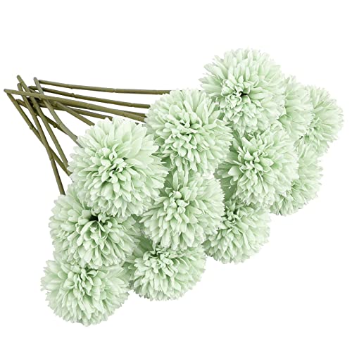 Aoleytech 12 künstliche Chrysanthemen-Kugeln, künstliche Hortensienstrauß aus Seide, künstliche Chrysanthemenpflanzen für den Innen- und Außenbereich, Blumenarrangement, Heimdekoration – (grün) von Aoleytech