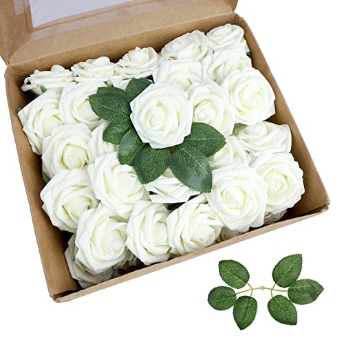 Aoleytech Künstliche Blumenrosen, 50 Real Touch Fake Foam Rosen, Hochzeitsdekorationen, Brautstrauß, Valentinstag, Muttertag, Babyparty (Milchweiß) von Aoleytech