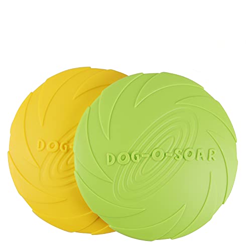 Aoligei Dog Frisbee, Frisbee Hund, Hundefrisbee, Dog Frisbee Disc aus Natürlichem Kautschuk für Land und Wasser, Frisbee Hund Klein für Hundetraining, Werfen, 2PCS Fangen & Spielen (Grün+ Gelb) (S) von Aoligei