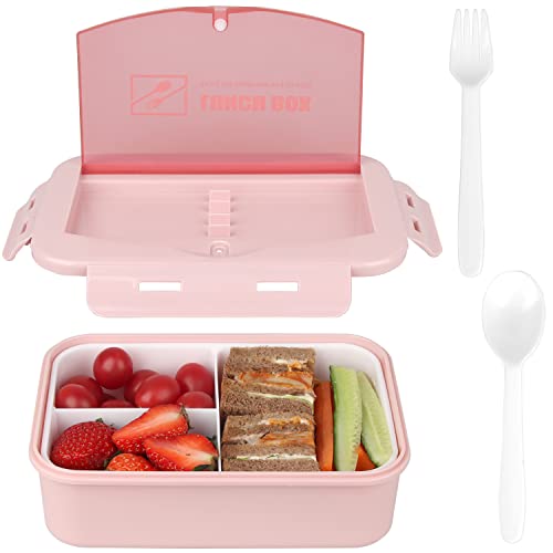 Lunchbox-Set, Bento-Box, Kinder-Lunchbox, Snackbox, umweltfreundliche Bento-Lunchbox, Mahlzeiten-Vorbereitungsbehälter mit Gabel, Löffel, Trennwände für Kinder, Erwachsene, Arbeit, Schule (Rosa) von Aoligei