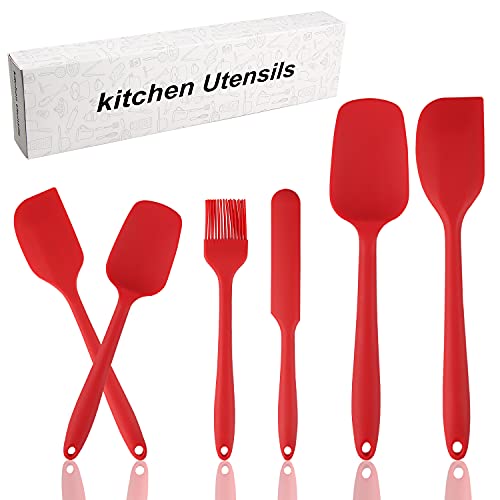 Powmag Teigspatel, Silikonschaber, 6 Pcs Teigschaber Silikon, Teigschaber Set, Silikonspatel, Silikonschaber Küche, Einem Kern Edelstahl und Nahtloses Einteiliges Design zum Backen oder Kochen von Aoligei