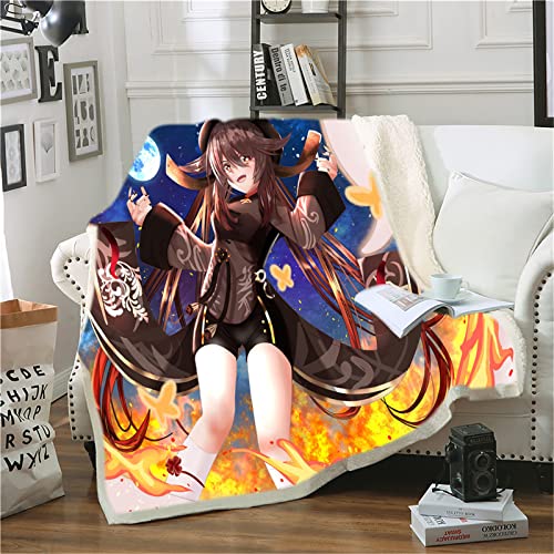 Aoligeinb Fleece Decke Überwurf Anime Genshin Impact Sherpa 3D gedruckte Fleece Decke für Kinder Erwachsene Weiche Warme Kuschelige Mikrofaser Flauschige Decken für Schlafsofa von Aoligeinb