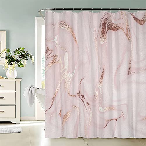 Aolity Duschvorhang 200x200 Marmor Badezimmer Vorhänge Rosa Geometrisches Muster Duschvorhang mit Gewicht Saum Stoff Waschbar Polyester Duschvorhänge Textil von Aolity