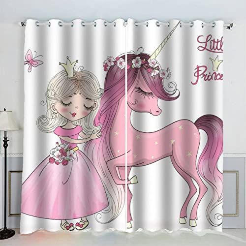 Aolity Gardinen Prinzessin Pferd Vorhänge Ösen 2 Stück Rosa Vorhang Schlafzimmer Geräuschreduzierung 3D Drucken Luxus Hochwertig Abdunklungsvorhänge 220 x 215 cm BxH von Aolity