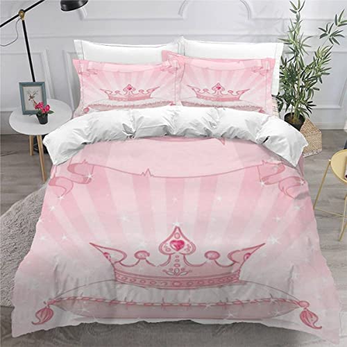 Aolity Kinderbettwäsche 135x200 Jungen Mädchen, Sommerbettwäsche Set Prinzessin Krone Bettwäsche 3 Stück Rosa Bettbezug Set mit 2 Kissenbezüge 80 x80 cm Allergiker-Bettwäsche von Aolity