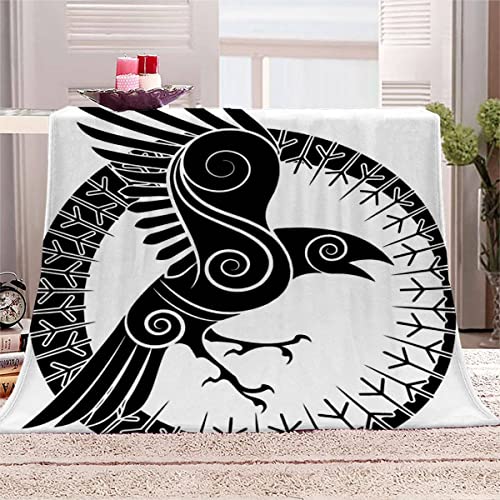 Aolity Kuscheldecke 150x200 cm Wikinger Decke Camping Kuscheldecke Flanelldecke Weich Wohndecke Nordische Mythologie Rabe Runen Sofadecke Decke für Kinder Erwachsene Kuscheldecke Draußen von Aolity