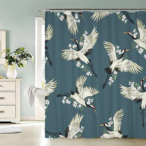 Aolity Lang Duschvorhang 240x200 Japanischer Stil Japanischer Kranich Duschvorhänge Extra Breit Bathroom Waschbar Anti Schimmel Duschvorhang Sommer Weiß Schwarz Grau Grün Bunt von Aolity