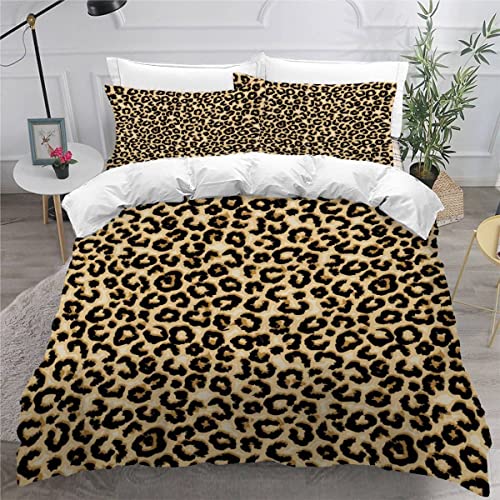 Aolity Leopardenstruktur Bettwäsche 135x200 4teilig Jungen Mädchen Leopardenmuster Bettwäsche Kinder 3D Druck 4tlg Flauschig Mikrofaser Bettbezug Set mit 2 Kissenbezüge 80 x80 von Aolity