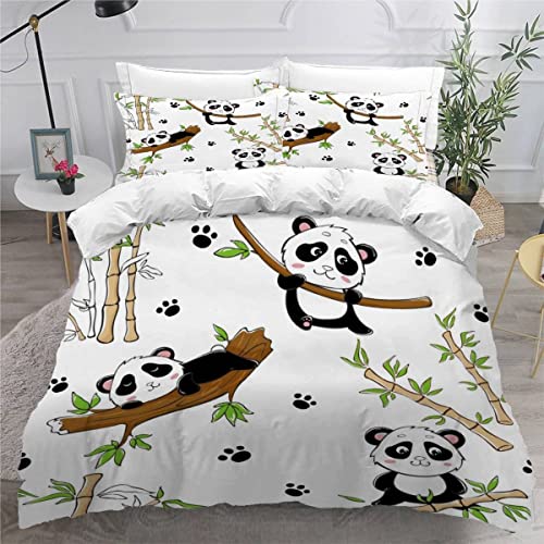 Aolity Mikrofaser Bettwäsche 220x240 cm Bettwäsche Panda Bettwäsche Set 3 Stück Bettwaren Lustig Bettbezug Kinderpanda 3D Motiv Luxus Bettwäsche Sommer von Aolity