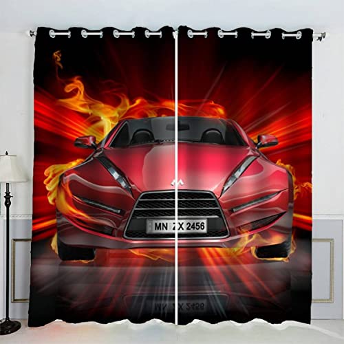 Aolity Rennwagen Sportwagen Verdunklungsgardinen mit Ösen Cooler Roter Sportwagen Vorhänge Abdunkelnd Schallschutz Vorhang Polyester 3D Home Dekoration Gardinen Isolierend Gardinen Lang von Aolity