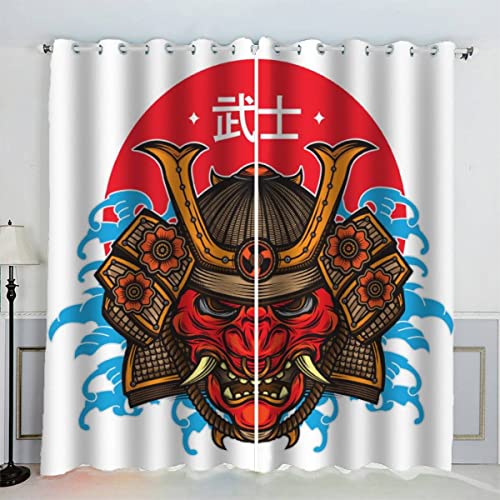 Aolity Vorhänge Ösen Gardinen Japanischer Stil Verdunklungsvorhänge Wohnzimmer Schlafzimmer Kinderzimmer Mädchen Jungen Samurai Vorhänge Blickdicht 140 x 160 cm (BxH) von Aolity