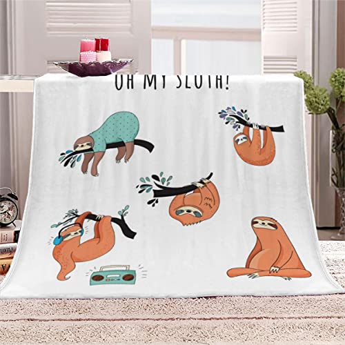 Babydecke 70x100 cm Faultier Süßes Tier Weiß Kuscheldecke Baby Personalisiert Flauschig Decke Flanell Flauschige Decke Kuschelige Wohndecke Sofadecke Reisedecke von Aolity