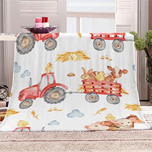 Aolity Babydecke 70x100 cm Kuh Traktor Weißer Cartoon Kuscheldecke Baby Personalisiert Flauschig Decke Flanell Flauschige Decke Kuschelige Wohndecke Sofadecke Reisedecke von Aolity