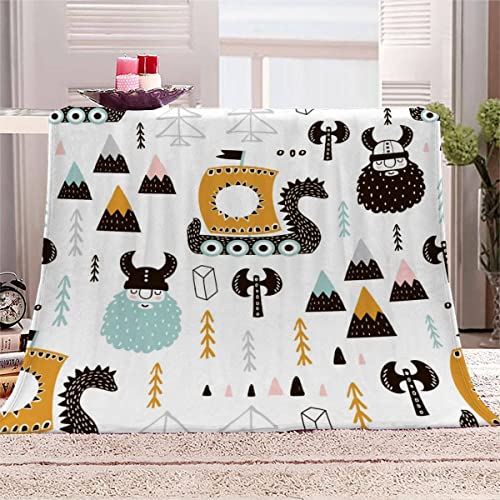 Babydecke 70x100 cm Wikinger Karikatur Kuscheldecke Baby Personalisiert Flanell Decke 3D Druck Flauschige Decke Skandinavien Viking Reisedecke Kuschelige Wohndecke Sofadecke von Aolity