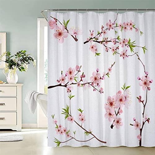 Blühende Sakura Duschvorhang 180x180 Blumenzweig Badezimmer Vorhänge Waschbar Badvorhang Wasserdicht Anti-schimmel Badvorhang with 12 Hooks Duschvorhang fuir Badewanne von Aolity